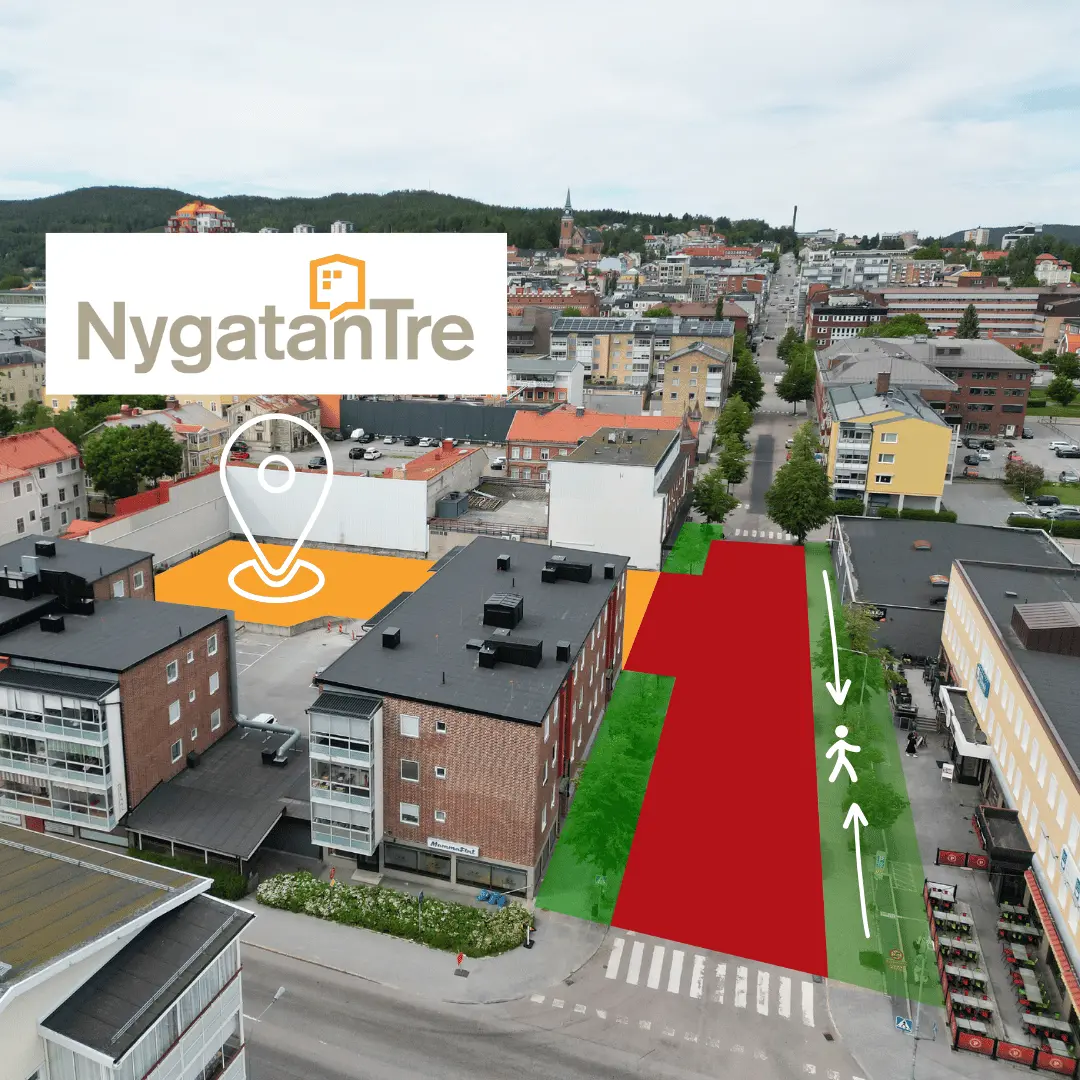 Kartan visar avstängd biltrafik i januari 2026. Gångtrafik fungerar som vanligt.